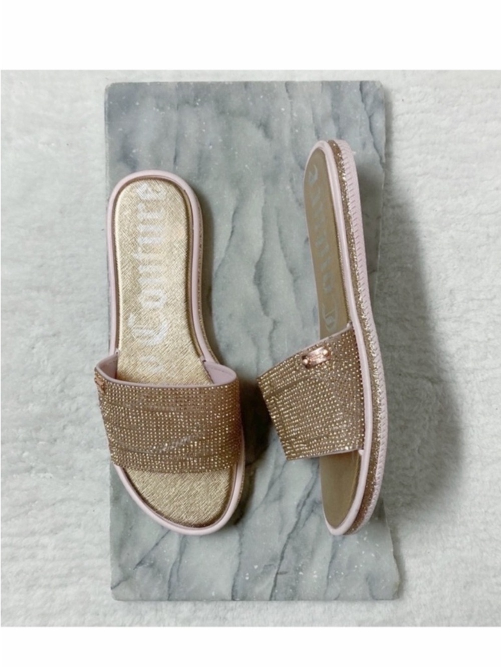 Juicy Couture Yummy Slide Sandals Rhinestone Rose Gold Size 9